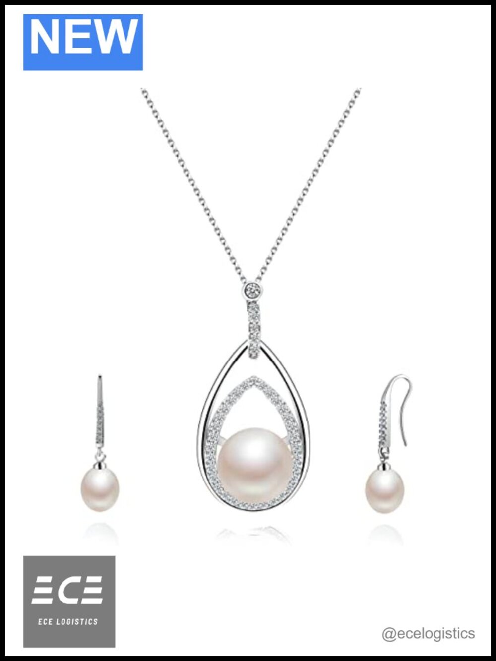 Freshwater Cultured Pearl Pendant Necklace & Earrings Set 925 Sterling Silver